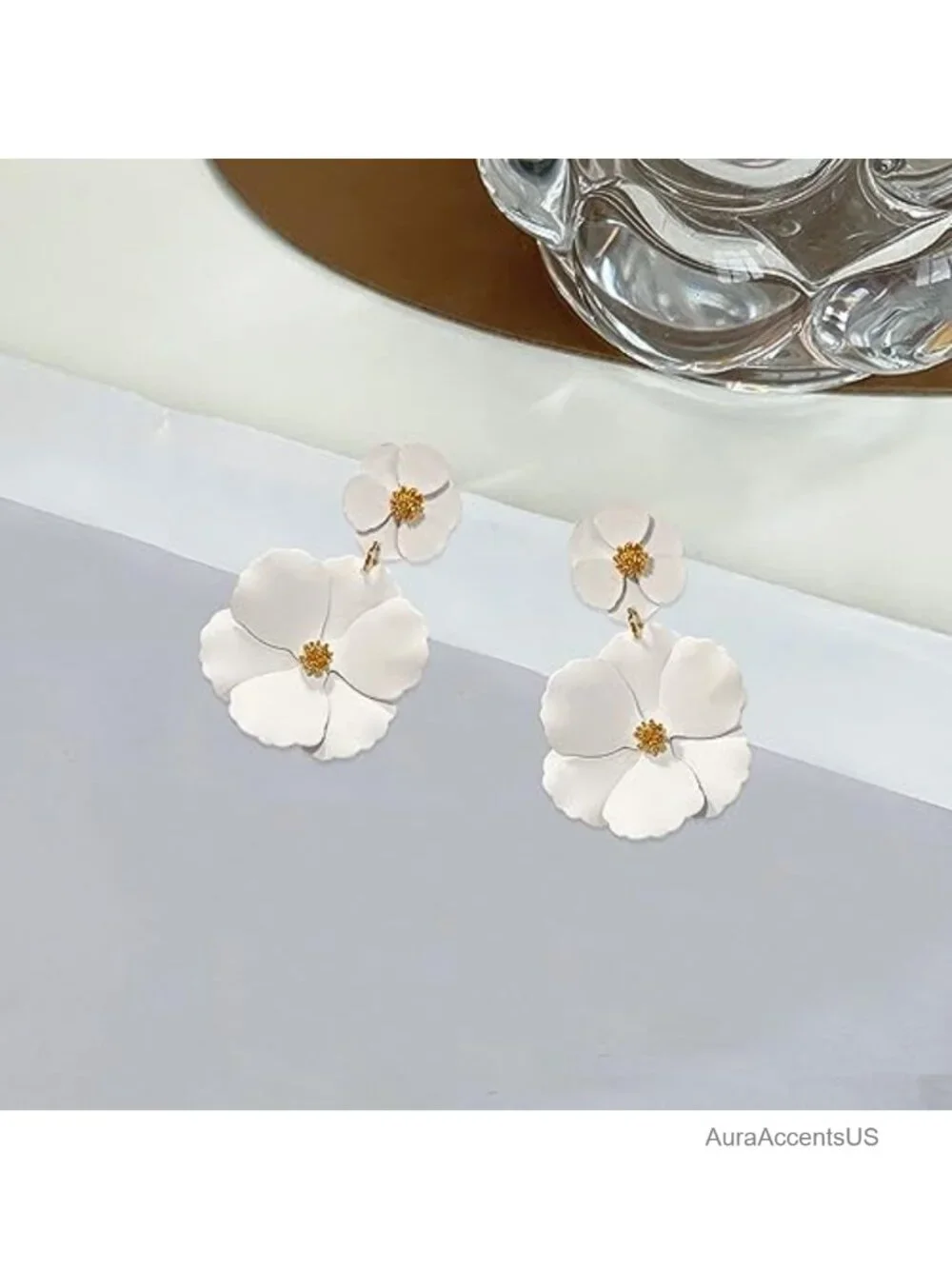 Boho 2-Layered Floral Petal Drop Dangle Earrings for Women Alloy Statement